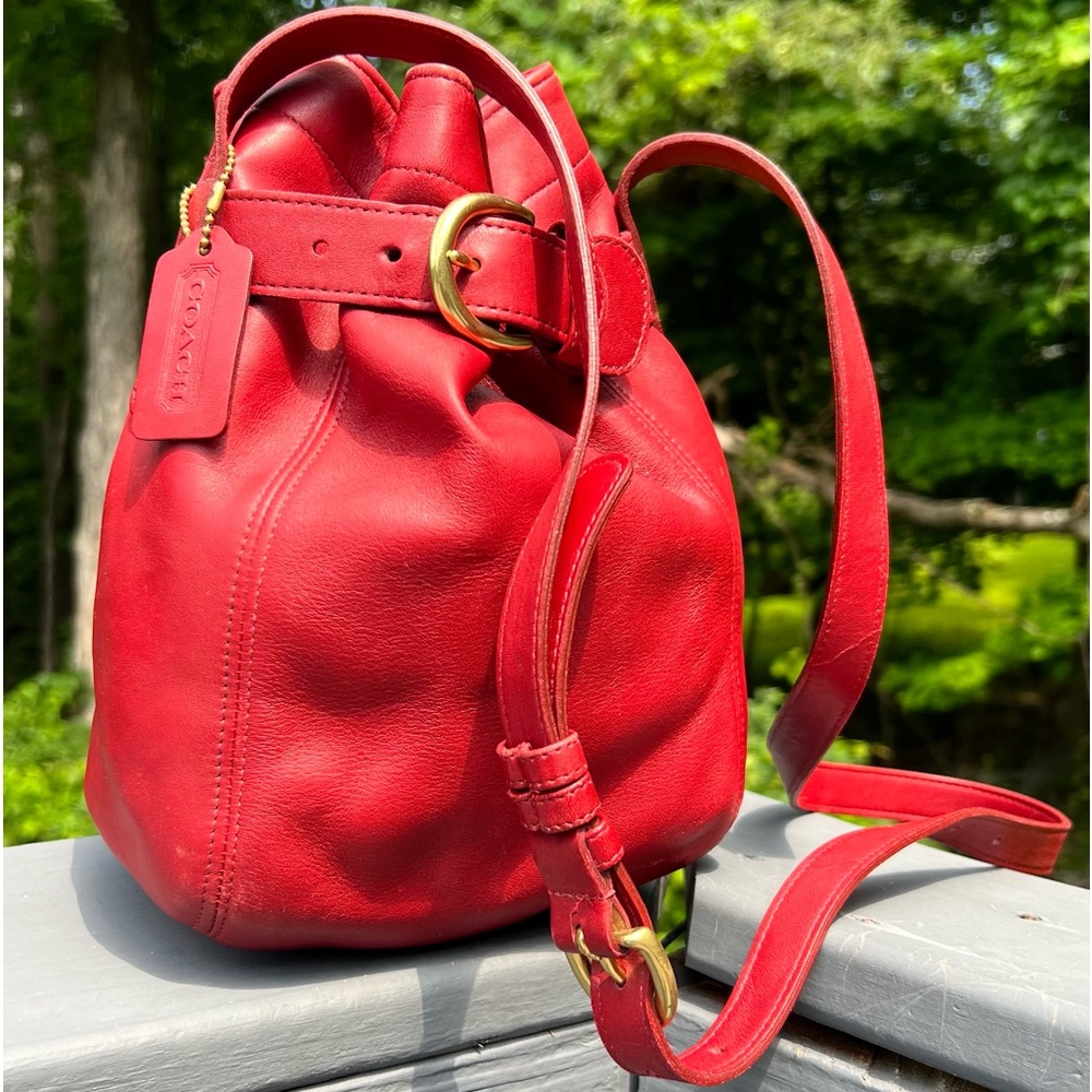 90s Vintage Coach # 4156 Red Soho Belted Bucket Bag